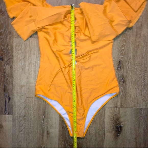 Women's Yellow Off Shoulder Ruffle One Piece Swimsuit Bodysuit Size XXL - Picture 8 of 12